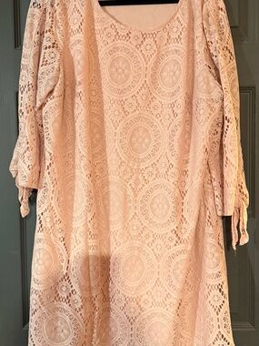 TACERA Crochet Lace Tunic Dress in Soft Blush